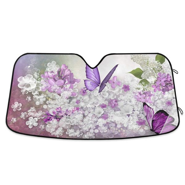 senya Car Windshield Sunshade Butterflies Flowers Purple Pattern, Blocks Sun Visor Protector Foldable Sun Shield Keep Your Vehicle Cool, Fits Windshields of Most Sizes