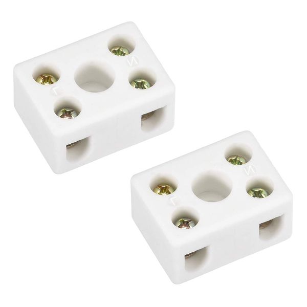 sourcing map 2 Way Ceramics Terminal Blocks Porcelain Ceramic Connectors for Electrical Wire Cable 2pcs