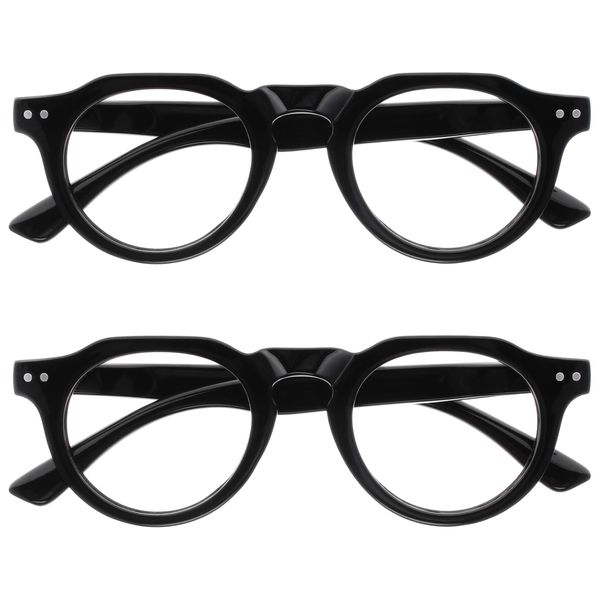 OPULIZE RIO Blue Light Blocking Glasses - 2-Pack - Flat Top Frame - Black - Mens Womens - Spring Hinges - BB53-1