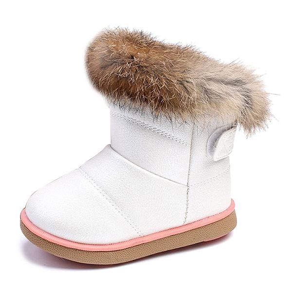 KVbabby Toddler boots Kids Snow Boots Girl's Warm Winter Boots Fur Lined Waterproof Boot PU Leather Non-slip,White,5 M US Toddler = Label 22