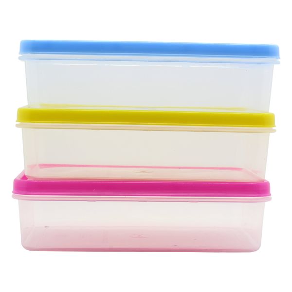 3 x Plastic Rectangle Food Container Lunch Box Kitchen Storage Organiser 500ml