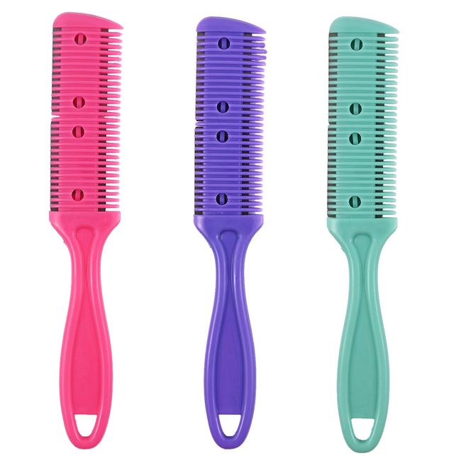 AOVNA 3 PCS Hair Cutting Razor Comb Double Sides Thinning Comb Haircuts Cutting Tool Professional Hair Razor Comb for Salon Supplies (3 Colors)