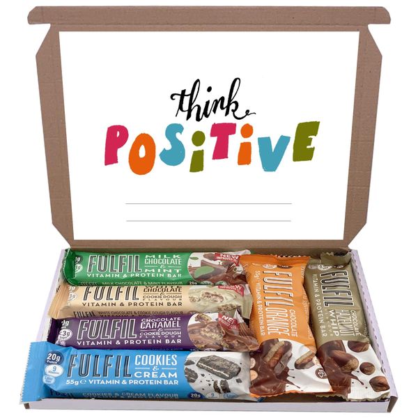 Fulfil Protein Bars & Vitamins Chocolate 6x60g Gift Box Hamper Snack Low Sugar Carbs Fulfill Bar (Think Positive)