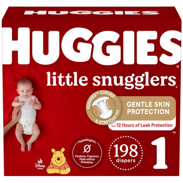 Huggies Size 1 Diapers, Little Snugglers Diapers, Size 1 (8-14 lbs), 198 Ct (6 packs of 33), Newborn