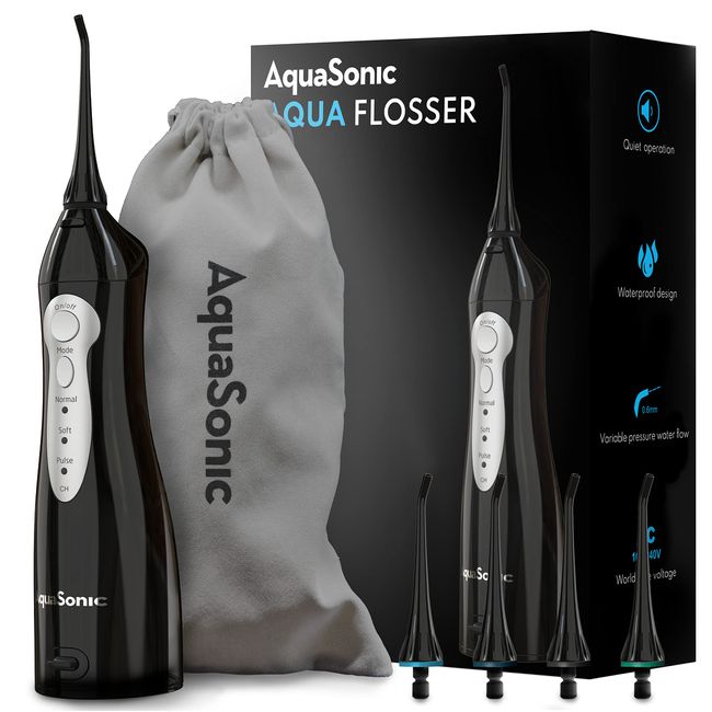 Aquasonic Aqua Flosser - Professional Rechargeable Water Flosser with 4 Tips - Oral Irrigator w/ 3 Modes - Portable & Cordless Flosser - Kids and Braces - Dentist Recommended