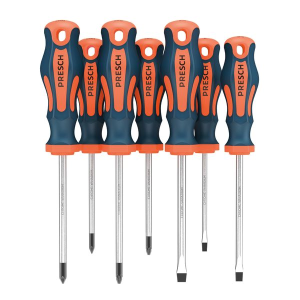 Presch Screwdriver Set 7 Pieces - Magnetic Screwdriver Sets with Slotted, Pozidrive and Phillips Screwdrivers - Pro Screw Driver Kit