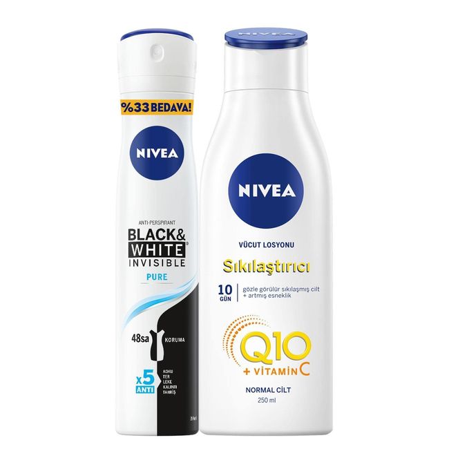 Nivea B&w Pure Kadın Deo Sprey 200 ml + Q10 Sıkılaştırıcı Vücut Losyonu 250 ml