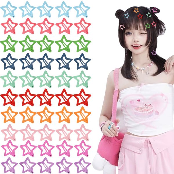 50 Stück Star Hair Stern Haarspangen, Metall Stern Haarspangen, Stern Clips, 2000er Jahre, bunte Stern Haarnadeln, rutschfeste Stern Haarspangen für dickes, dünnes Haar, Kawaii Haarspangen (10 Farben)