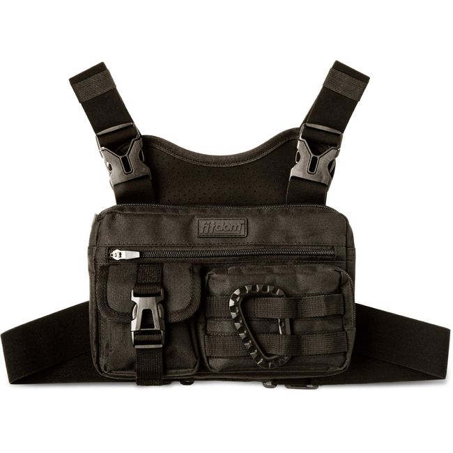 Fitdom Tactical Inspired Sports Utility Chest Pack. Chest Bag for Men with Built in Phone Holder. This EDC Rig Pouch Vest Is Perfect for Workouts, Cyc