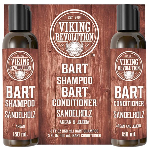 Viking Revolution Bart Shampoo & Conditioner Set - Erweicht, Glättet & Stärkt den Bartwuchs - Natürlicher Sandelholzduft - Geschenke Für Männer - 2 x 150 ml