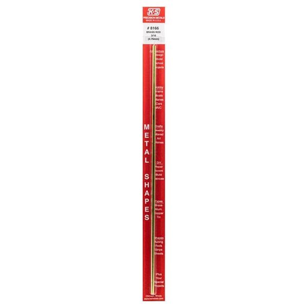 K&S 8166 Decorative Metal Rod, 3/16 in Dia, 12 in L, 260 Brass, 260 Grade