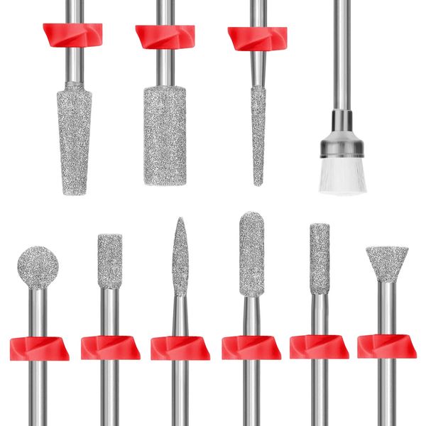 Depvko 10pcs Nail Drill Bits, 3/32 Inch Diamond Bits for Nail Drill Efile, Cuticle Cleaner Drill Set for Nails, Acrylic Remover Tool Manicure Pedicure Kit for Nail Gel Polish Nail Prep, Salon Home