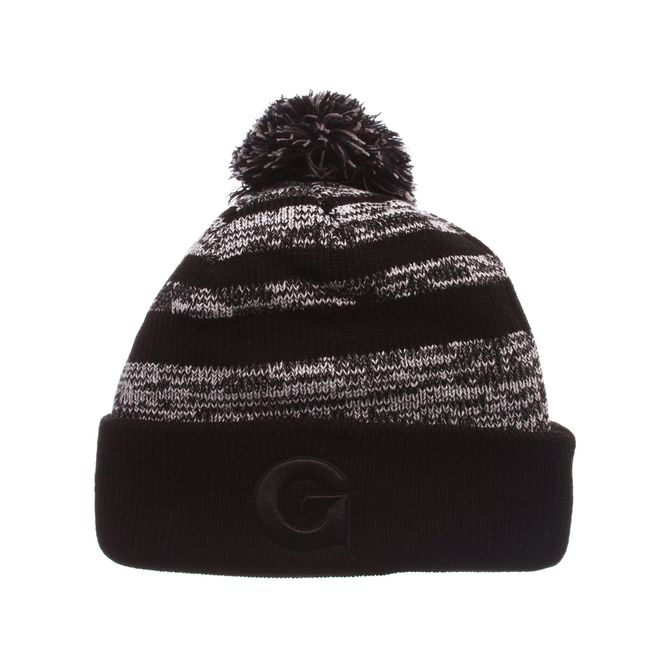 Zephyr Georgetown Hoyas Black Baron Black Cuff Beanie Hat with POM POM - NCAA Cuffed Winter Knit Toque Cap