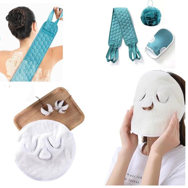 1 HOT Compress Face Towel Mask & 3PC SPA Bath Scrubber Set -Facial SPA Towelling Mask, Facial Steaming Mask, HOT & Cold Compress Face Towel (Towel & 3PC Bath Set)