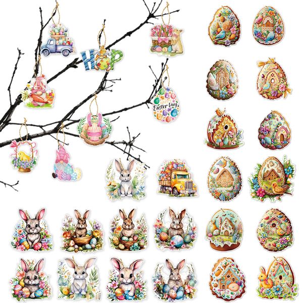 AFYHH 30Pcs Easter Egg Bunny Decorations For Tree Hanging Easter Decorations Home Indoor Easter Hanging Eggs Bunny Ornaments Easter Tree Decoration
