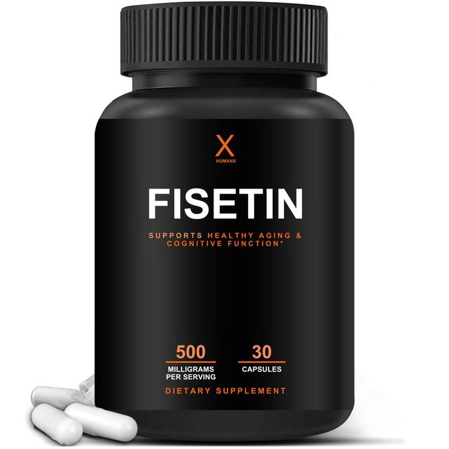 HUMANX Fisetin 500mg - 98% Pure Fisetin Supplement - USA Third Party Tested (Similar to Apigenin, Luteolin, Quercetin) Senolytic Activator - Natural Polypheonols - Non-GMO Fisetin Capsules