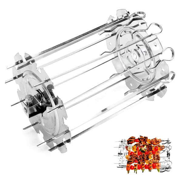 Tower Rotating Kebab Skewers, Stainless Steel Roaster Rotisserie Skewers, BBQ Grill Kebab Cage, Needle Cage Oven Kebab Maker Grill with10 Skewers Fits for Most Air Fryer Oven Rotisserie Grill