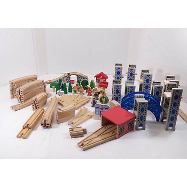 Lot Wooden Toy Train Tracks Bridges Towers Trees People Imaginarium Thomas Brio