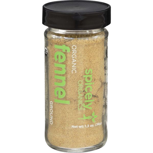 Spicely Organic Fennel Powder 1.30 Ounce Jar Certified Gluten Free