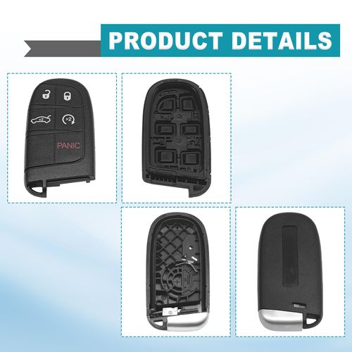 Dunviku Replacement Key Fob Shell Case Remote Control Key Cover 5 Button Uncut M3N40821302 Compatible with Jeep Grand Cherokee Compass Dodge Dart Durango Journey Chrysler 300 200 2014-2020
