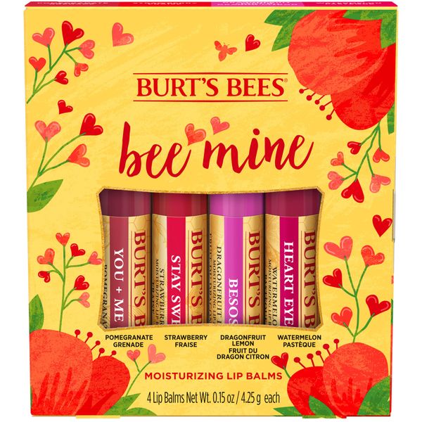 Burt's Bees Lip Balm Gift Set, Pomegranate, Strawberry, Dragonfruit Lemon, Watermelon, Bee Mine, 4x4.25g