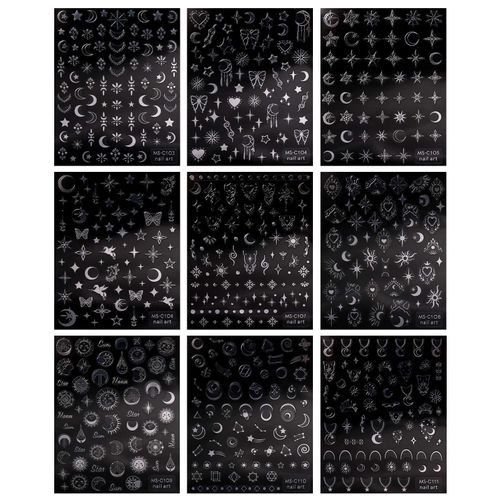 JMEOWIO Luna Stella Sole Adesivi Unghie Nail Art 9 Fogli Stickers Unghie Autoadesivi Decorazioni Unghie Nail Art Disegni
