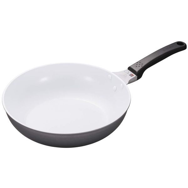 Kyocera CF-28FB-WMGY Fluorine-Free Frying Pot, Deep Frying Pan, 11.0 inches (28 cm), IH Compatible, Ceramic Processing, Non-stick, Oil Used, Less Than Medium Heat, Cerabrid, Matte Gray