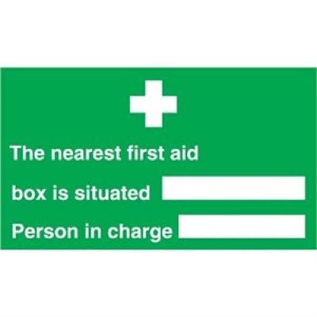 Nearest First Aid Box Sign Notice Safety Plaque Poster Commercial 150X300mm