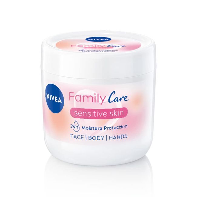 NIVEA Mandel, Family Care Sensitive Feuchtigkeitscreme, Körpercreme für trockene Haut, Feuchtigkeitspflege für empfindliche Haut mit natürlichem Mandelöl, Geeignet für die ganze Familie, 450 ml (1