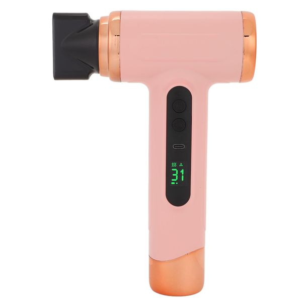 Cordless Hair Dryer, 15000mAh 200W High Speed Mini Ionic Blow Dryer, Low Noise & 2 Mode with Temp Display, for Home, Dormitory, Travel, Keyboard Electronics Cleaning (Pinkish)