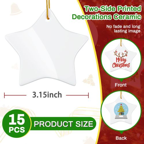 15 Pieces Sublimation Ceramic Ornament Blanks Bulk Pentacle Porcelain Pendants Ceramic Ornament for Christmas Tree DIY Personalized Disc Crafts Decoration