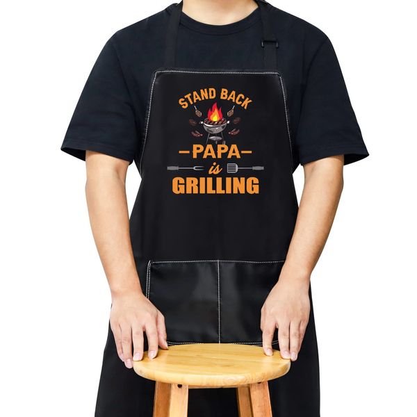 WZMPA Apron for Dad - Papa Grilling Gifts, Funny BBQ Apron, Medium, Waterproof, Oil-proof, 2 Pockets, Unisex-Adults, Kitchen Aprons