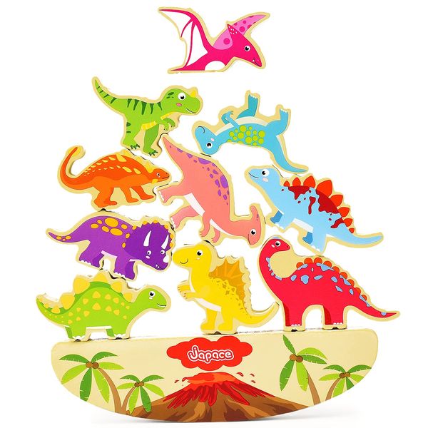 Japace Stacking Toys for 3 4 5 Year Old Boys, Kids Toys Age 3-8 Dinosaur Toys for Boys Girls Toys Age 3 4 5 6 Gifts Wooden Building Blocks for 3 Year Old Games Montessori Toys for 3 4 5 Year Olds