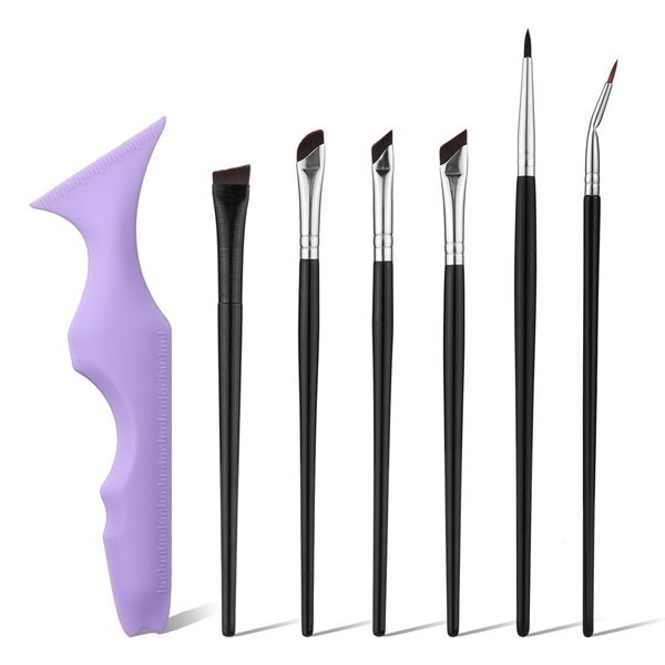 Stencil per Eyeliner con 6pz Pennello per Eyeliner, Righello di Bellezza in Silicone Strumento Rapido per Trucco Occhi per Eyeliner Ciglia Sopracciglia Linea Labbra Contorno Viso(Viola)