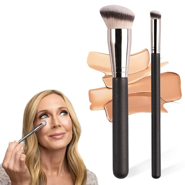 2 Stück Make-up Pinsel Concealer Pinsel Foundation Pinsel, Professioneller Gesichts Konturpinsel Foundation Brush mit Weicher Synthetischer Faser für Flüssiges Puder Makeup Brushes Set