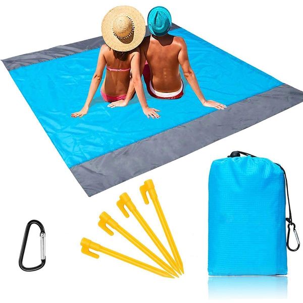 Beach Mat Picnic Blanket 210 x 200cm Beach blanket Waterproof Sandproof Water Resistant Picnic Blanket with 4 Fixed Nails, Reinforced Edging for Beach, Camping, Hiking & Picnic