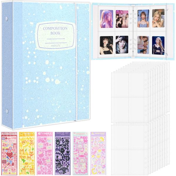 A5 Binder Fotokartenalbum, 3 Zoll Kpop Fotoalbum Halter mit 20 Blätter 4 Fächer Fotosichthüllen(160Taschen), Durchsichtige Schutzhülle, 6 Bunte Aufkleber, 6 Ringbuch Photocard Binder Kpop