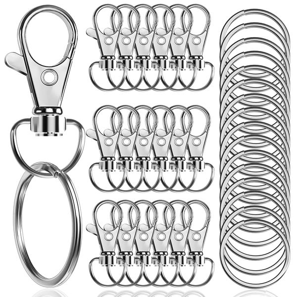 100PCS Premium Swivel Snap Hooks with Key Rings,Metal Lanyard Keychain Hooks Lobster Clasps for Key Jewelry DIY Crafts 1.25inches/32mm(50 Pcs Lanyard Snap Hooks+50 Pcs Key Rings)