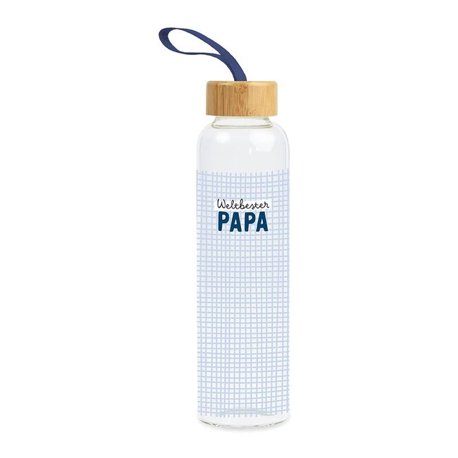 Grafik Werkstatt Trinklasche aus Glas mit lustigem Spruch | mit Griffschlaufe | 550 ml | Weltbester Papa, Blau