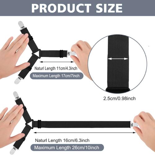 WENYINGOK Bed Sheet Holder Straps,4 PCS Adjustable Elastic Fasteners with Metal Clips, Keep in Place Fitted Bedding Holder, Easy Install Suspenders Mattresses, Firm Tight Accessories