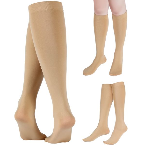 SATINIOR 3 Pairs Ice Skating Socks Roller Skating Socks High Tight Knee Skating Socks Roller Skating Nylon Socks Women Girl (Nude Color)