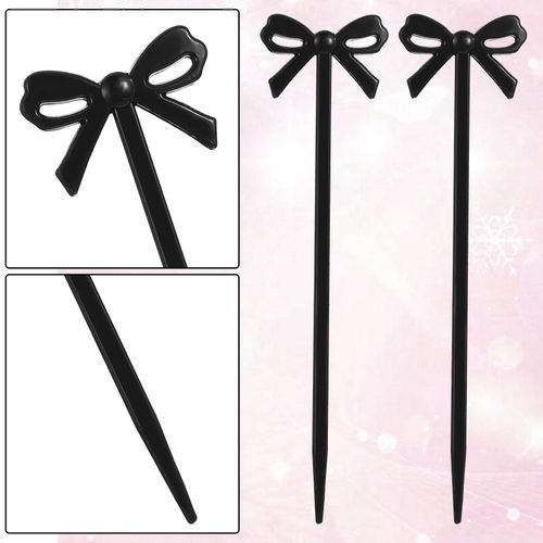 TIESOME Black Cocktail Picks, 60 Pcs Black Bow Deco Cupcake Toppers Sticks Cocktail Appetizer Picks Fruit Forks for Appetizers Drinks Party Fruit Dessert Weddings Halloween Christmas