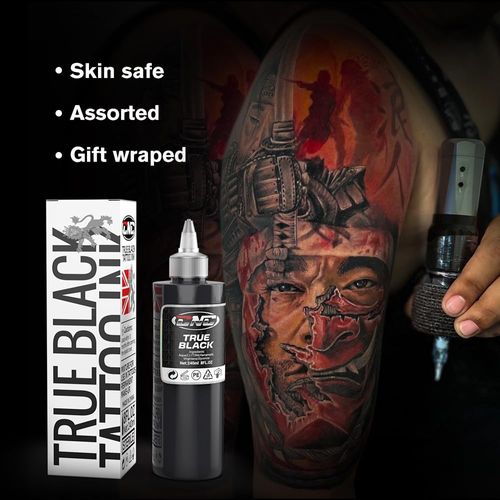 CNC Tattoo Colour True Black 1 oz (240 ml) - Tattoo Colour Black, Tattoo Ink Accessories, Professional Liner Outlining Permanent Black Tattoos Ink Set, Body Colours, Microblading TI6003-240-001