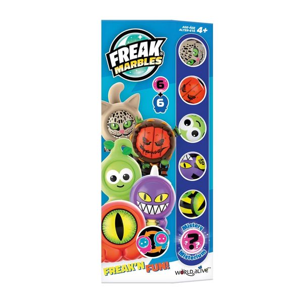 Freak Marbles 2218457 Totem Pack Blau, Sammelmurmeln 6er Set, inkl. seltener Überraschungsmurmel, Murmeln zum Sammeln, Mixen, Tauschen und Spielen für Kinder ab 4 Jahren, deutsche Edition