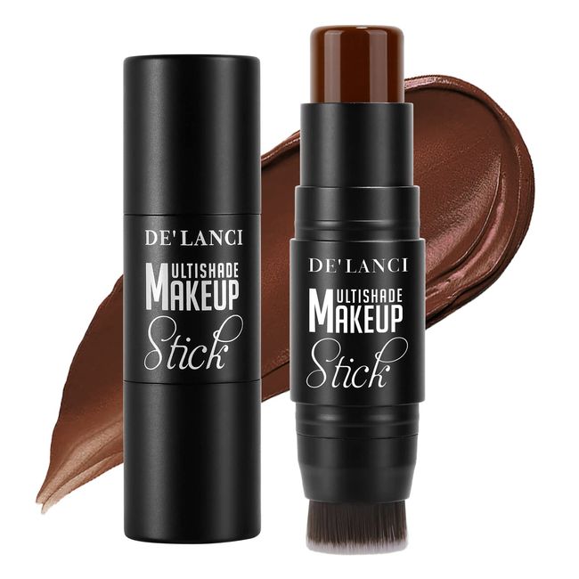 2023 Neuer 3-in-1 Creme Konturstift mit Integriertem Pinsel, Concealer Bronzer Foundation Stick, Reisefreundliches, Wasserdichtes, Langlebiges Augen Gesichts Körper Konturierungs Make-up, Chocolate