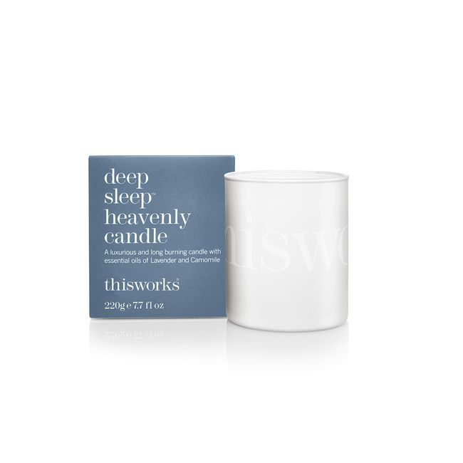 This Works Deep Sleep Heavenly Candle, 220 g - Luxury Candle Enriched with Essential Oils of Lavender, Camomile and Vetivert - Hand Poured Scented Candle with a 40hr Burn Time for a Calming Experience