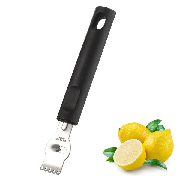 Lemon Zester Peeler, Professional Lemon Zester with Canelle Knife Stainless Steel Lemon Slice for Gin Cocktails, Lime Oranges, Kitchen Tool (PP Handle, 6.1 Inch)