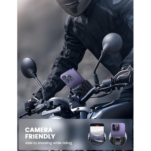 Lamicall Motorcycle Phone Mount Holder - [Camera Friendly] [1s Lock] Bike Phone Holder Handlebar Clamp, Bicycle Scooter Phone Clip, for iPhone 16 Pro Max, 15 14 13, Galaxy S25 Ultra, 4.7-7" Phones
