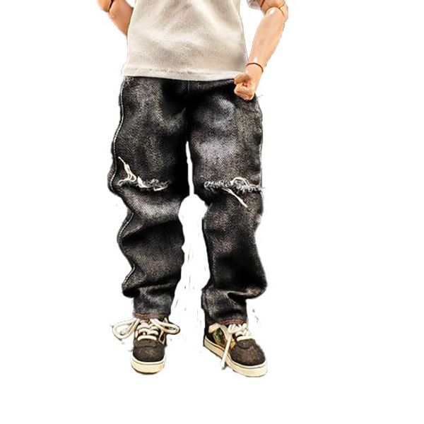 Meetoget 1/6 Scale Male Figure Doll denim ripped jeans pants Clothes for 12 inch Action Figure PM104US,ripped black