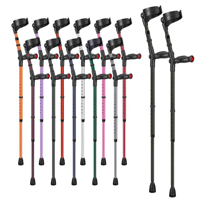 Ossenberg Comfort Grip Closed Cuff Double Adjustable Crutches – Textured Black - Pair | Height Adjustable Elbow Crutches for Men Women Adults Arthritis Comfort Anatomic Handle Forearm Ergonomic